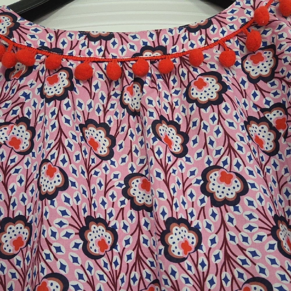 Boden Pink Cotton V Neck Blouse. Pom Pom Detail. So Pretty! Great Condition! - Picture 7 of 7